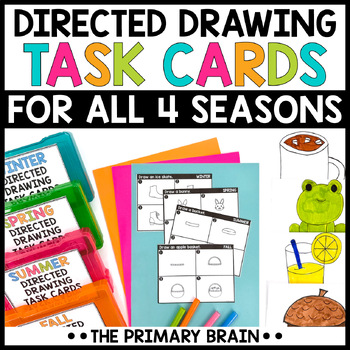 Preview of Seasonal Directed Drawing Task Cards for Fast Finishers | 4 Seasons