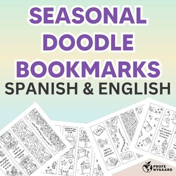 Preview of Seasonal Doodle Bookmarks in Spanish & English (Fall, Winter, Spring, Summer)
