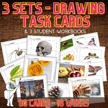 Preview of Seasonal Drawing Task Cards & Workbook, Middle, High School Art