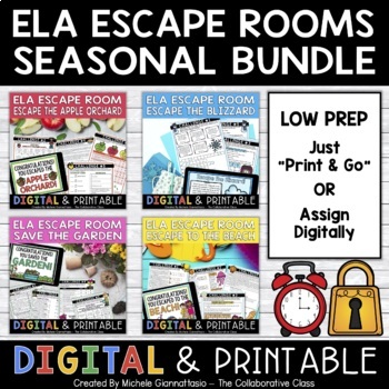 Preview of Seasonal ELA Escape Room Bundle | Includes Spring Escape Room | Print & Digital