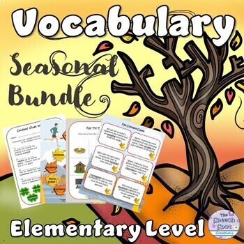 Preview of Seasonal Elementary Vocabulary Worksheets, Games, Activities MEGA BUNDLE!