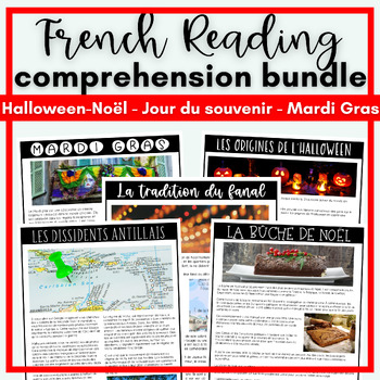 Preview of Fall French Reading Comprehension for  Noël, Mardi Gras, Jour du souvenir
