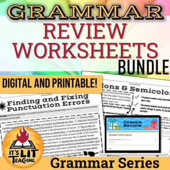 Preview of Seasonal Grammar Review Worksheets for High School BUNDLE