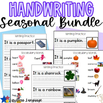 Preview of Seasonal Handwriting Practice Bundle for SPED, ESL, and SLIFE
