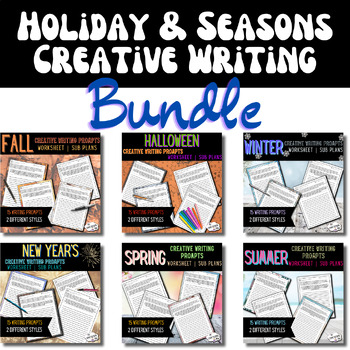 Preview of Seasonal & Holiday Creative Writing Prompt Worksheets | Sub Plans