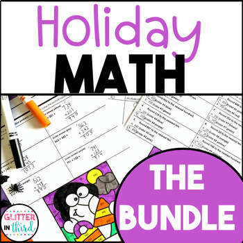 Preview of Holiday Math No Prep Worksheets Color By Number GROWING BUNDLE