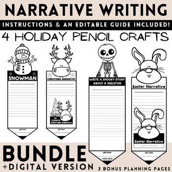 Preview of 4 Seasonal Holiday Narrative Writing Display Pencil Craft & Story Planner BUNDLE