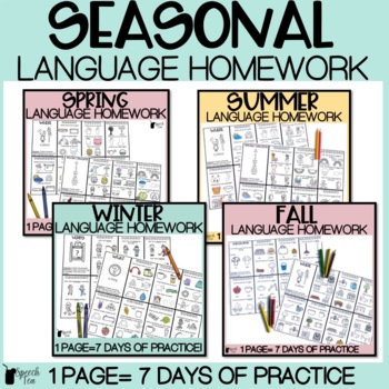 Preview of Seasonal Language Homework Color Sheets for Speech Therapy
