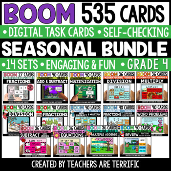 Preview of Seasonal Math Boom Cards Bundle Grade 4