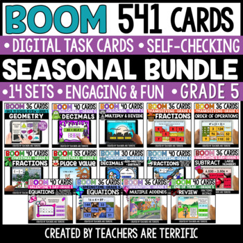 Preview of Seasonal Math Boom Cards Bundle Grade 5