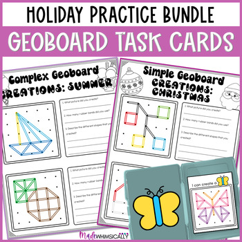 Preview of Math Center Geoboards Task Card GROWING Bundle - Christmas St. Patty's Halloween