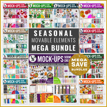 Preview of Seasonal Movable Mockup School Supplies and Desk Decorations | Mega Bundle