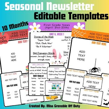 Preview of Editable Newsletter Templates | Whole Year | Seasonal | For Parents