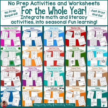 Preview of Seasonal No Prep Activities, Worksheets, and Printables for the Whole Year