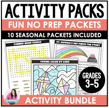 Preview of Fun Activities Packet Yearlong BUNLDE - No Prep Writing, Grammar - 3rd, 4th, 5th