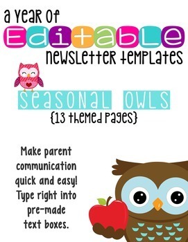 Preview of Editable Newsletter Templates (13 included): Seasonal Owl Theme