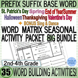 Seasonal Prefix & Suffix Word Building Word Matrix Workshe