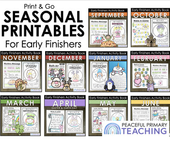 Preview of Seasonal Printables Workbook Bundle of No Prep Activities - 10 Months - 250 pgs