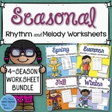 Seasonal Music Rhythm and Melody Worksheets {4-Set Bundle}