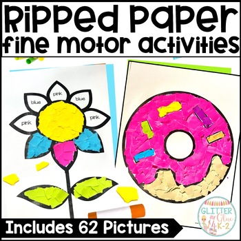 Preview of Seasonal Ripped Paper Art with Color Words for Fine Motor - Paper Tearing