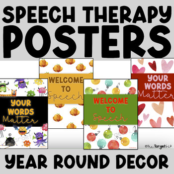 Preview of Speech Therapy Room Decoration Posters- Year Round Speech Signs/Posters