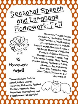 Preview of Seasonal Speech and Language Homework: Fall
