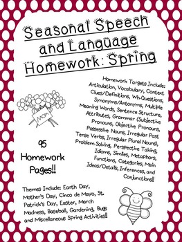 Preview of Seasonal Speech and Language Homework: Spring