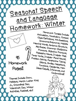 Preview of Seasonal Speech and Language Homework: Winter