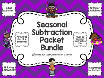 Preview of Seasonal Subtraction Packet Bundle - Subtraction within 5 and 10