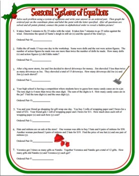 Seasonal Systems of Equations Word Problems - Christmas Math Activity