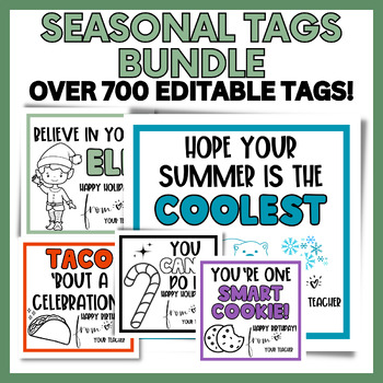 Preview of Seasonal Tags EDITABLE Treat Tags MEGA Bundle Gift Tags for Students Reward Tags