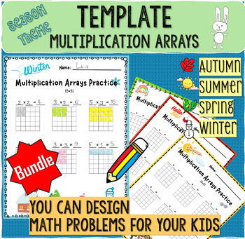 Preview of Seasonal Theme Multiplication Arrays Template |  Blank Grids Template | Bundle