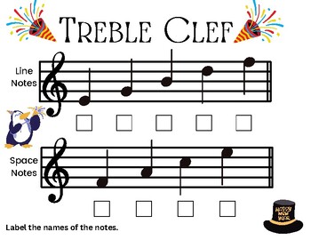 Preview of Seasonal Treble & Bass Clef Lines and Spaces Worksheets
