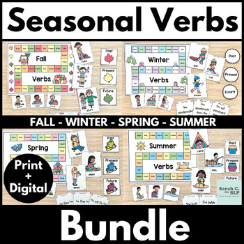 Preview of Seasonal Verbs Grammar Unit Bundle with Fall Winter Spring & Summer Activities