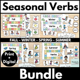 Seasonal Verbs Grammar Unit Bundle with Fall Winter Spring