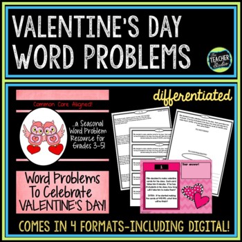 Preview of Valentine's Day Word Problems - Valentine Problem Solving | Print and Digital