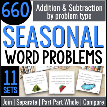 Preview of Addition & Subtraction Word Problems Year-Long Seasonal Problem of the Day
