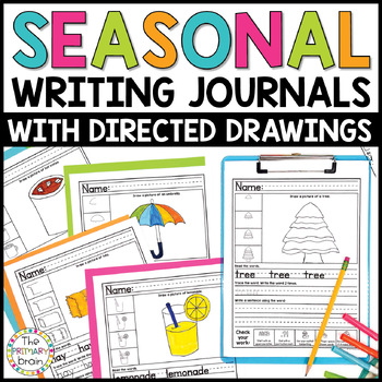 Preview of Seasonal Writing Journals with Handwriting Directed Drawings & Sentence Practice