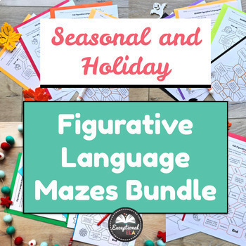 Preview of Seasonal and Holiday Figurative Language Mazes Bundle - Fun Worksheets