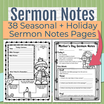 Preview of Seasonal and Holiday Sermon Notes Pack for Kids including Christmas & Easter