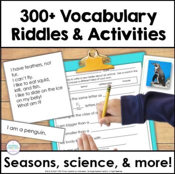 Preview of Seasonal and Thematic Vocabulary Riddles, Games, and Writing Bundle