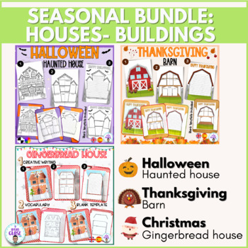 Preview of Seasonal bundle: gingerbread house, haunted house, barn