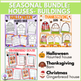Seasonal bundle: gingerbread house, haunted house, barn