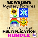 Seasons 3 Digit by 1 Digit Multiplication Mystery Pictures BUNDLE