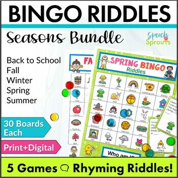 Preview of Seasons Bingo Riddles Games Bundle Speech ESL ELL - Speech Therapy Activity