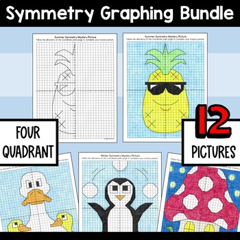 Preview of Seasons Bundle | Coordinate Plane Mystery Graphing Pictures Symmetry Activity