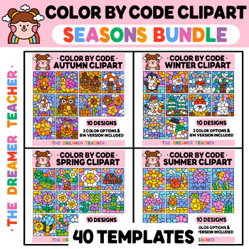Preview of Seasons Color by Code Clipart Bundle