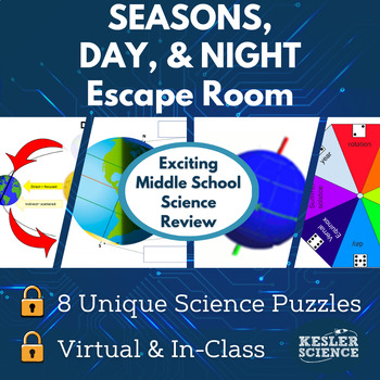 Preview of Seasons, Day & Night Escape Room - 6th 7th 8th Grade Science Review Activity