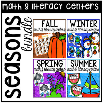 Preview of Seasons Math and Literacy Centers BUNDLE for Preschool, Pre-K, & Kindergarten