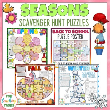 Preview of Seasons Reading Comprehension Scavenger Hunt Puzzle Posters
